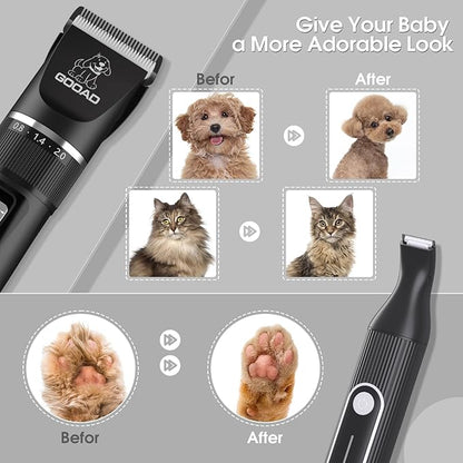 Dog Clippers Grooming Kit for Thick Hair&Coats -4 in 1Low Noise -Rechargeable-Cordless Quiet Paw Trimmer Nail Grinder, Dog Trimmer Grooming,Pet Hair Shaver for Small and Large Dogs Cats