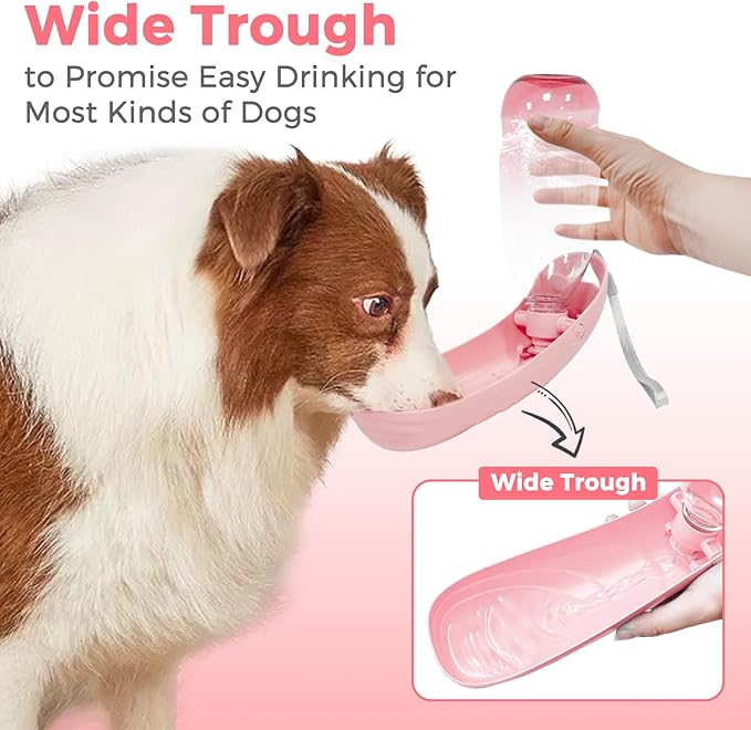 19oz Dog Water Bottle, Collapsible Dog Travel Water Bottle, Portable Dog Water Dispenser with Foldable Drinking Cup Bowl for Walking, Hiking, Lightweight, Leak-Proof, BPA Free, Pink