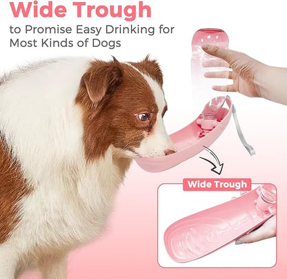 19oz Dog Water Bottle, Collapsible Dog Travel Water Bottle, Portable Dog Water Dispenser with Foldable Drinking Cup Bowl for Walking, Hiking, Lightweight, Leak-Proof, BPA Free, Pink