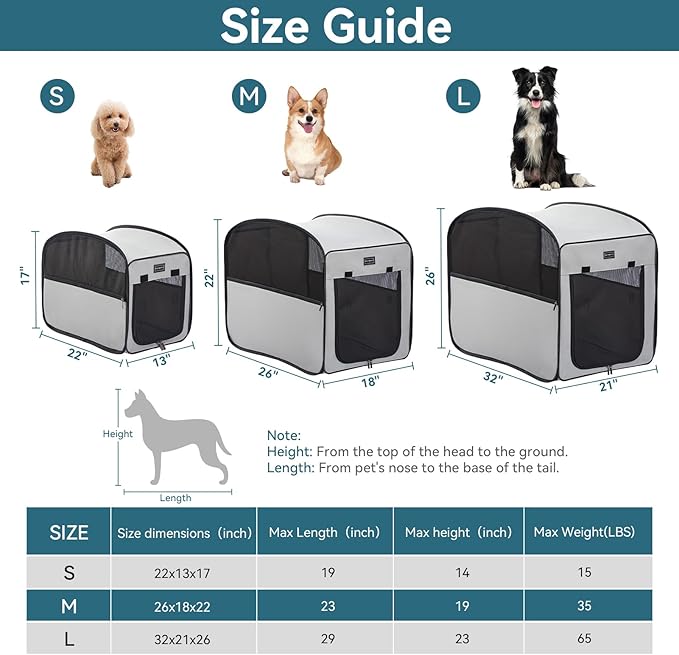 Petsfit Pop Up Collapsible Dog Crate for Large Dogs, Waterproof Cat Cage Soft Dog Kennel Carrier for Traveling