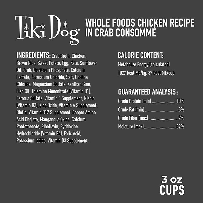 Tiki Dog Petites Whole Foods Wet Dog Food, Chicken in Crab Consommé, 3 oz. Cups (4 Count)