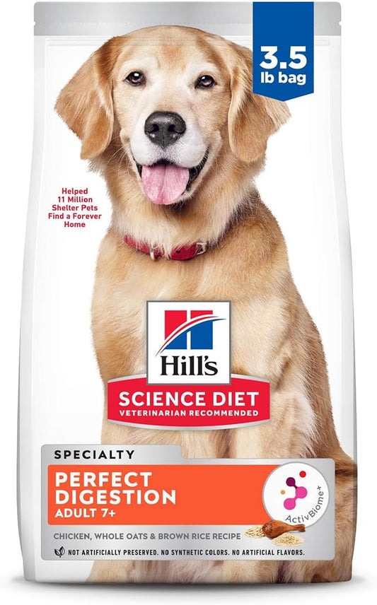 Hill's Science Diet Perfect Digestion, Senior Adult 7+, Digestive Support, Dry Dog Food, Chicken, Brown Rice, & Whole Oats, 3.5 lb Bag