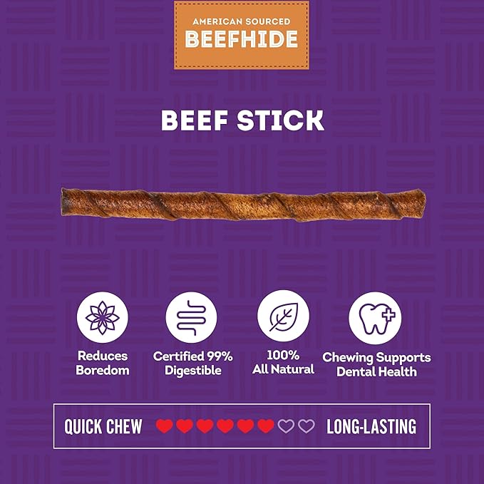 Beefhide Twist Sticks 5" Dog Chew Treats - Beef Flavor, 1 lb/1 Pack