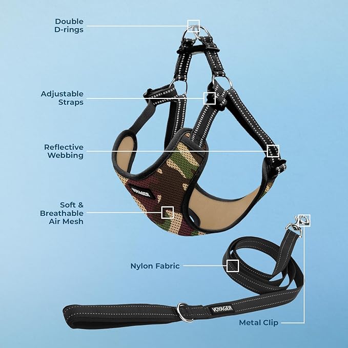 Best Pet Supplies Voyager Adjustable Dog Harness Leash Set with Reflective Stripes for Walking Heavy-Duty Full Body No Pull Vest with Leash D-Ring, Breathable All-Weather - Army/Black Trim, S