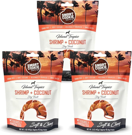 All Natural Dog Treats - Shrimp & Coconut - Training Treats for Dogs with Allergies, Sensitive Stomachs - Soft Dog Treats, Chewy, Grain Free, Human-Grade, Made in USA - 5oz, Pack of 3