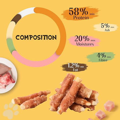 ASMPET Chicken Wrapped Beef Cartilage Dog Treats, Long Lasting High Calcium Chewy Dog Soft Bone, Non-Rawhide Puppy Treat Twist Sticks Rich in Protein for Small, Medium & Large Dogs