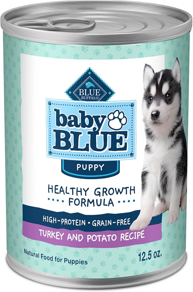 Blue Buffalo Baby BLUE Healthy Growth Formula Grain Free High Protein, Natural Puppy Wet Dog Food, Turkey and Potato Recipe 12.5-oz Cans (Pack of 12)