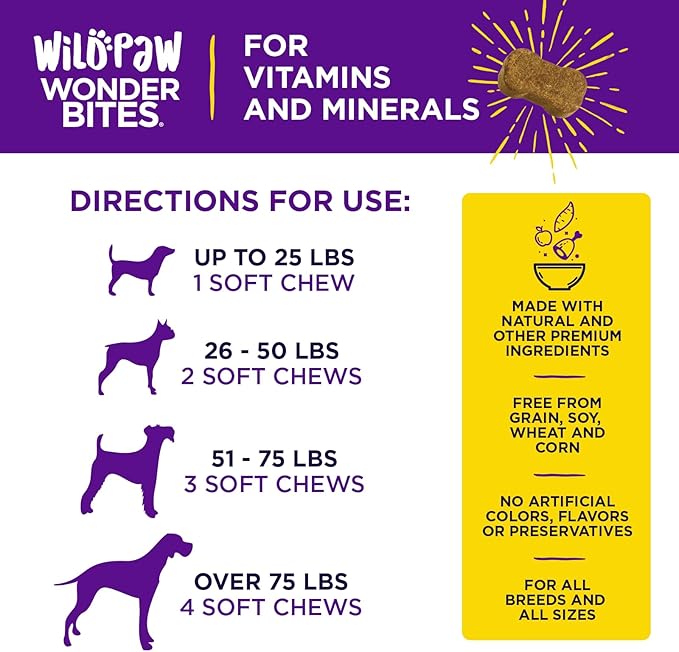 WonderBites for Vitamins & Minerals – 90 Soft Chews- Multivitamin Supplement for Dogs – Glucosamine, Probiotics, Hemp, & more- Supports Immune System, Joints, Digestion & Overall Health