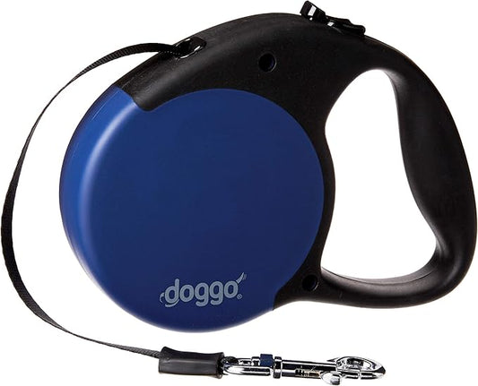 doggo Everyday Retractable Dog Leash, 16' Long Belt, Medium for Dogs Up to 65 lbs, Blue with Black Soft Grip Handle