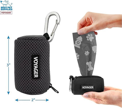Best Pet Supplies 2-Pack Dog Poop Bag Holder Leash Attachment, Color, Reusable Mesh Dispenser Pouch for Travel, Walking, Park, and Outdoor Use, Soft and Durable with Clip-On - Mesh Black