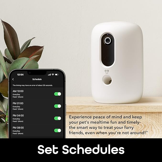 Geeni PetConnect Treat + Cam, Smart Treat Dispenser with Smart Home Pet Camera, Timer & Voice, Automatic Dog or Cat Feeder, Compatible with Alexa & Google