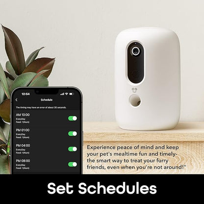 Geeni PetConnect Treat + Cam, Smart Treat Dispenser with Smart Home Pet Camera, Timer & Voice, Automatic Dog or Cat Feeder, Compatible with Alexa & Google