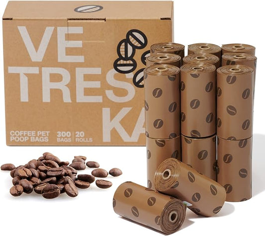 VETRESKA Dog Poop Bags, Coffee Scented Waste Bags, Leak Proof, Extra Thick and Large Dog Pet Bags for Dogs and Cats - 300 Count Bags (20 Refill Rolls)