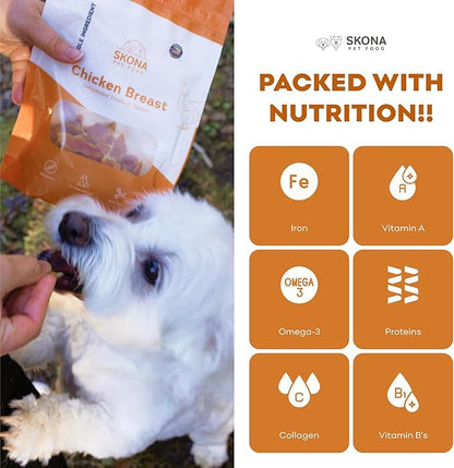 Skona Single-Ingredient Chicken Breast Jerky Treats (4oz) | Dogs & Cats | Lean Protein, Hypoallergenic, Dental Care | Ideal Training, USA Made