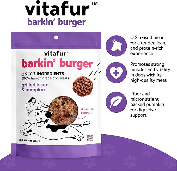Grilled Bison & Pumpkin All Natural Dog Treats - Made in USA, Grain Free Dog Treats, Human-Grade, Lean Treats Dogs Love - No Fillers or Preservatives, 2 Pack, 4 oz Each