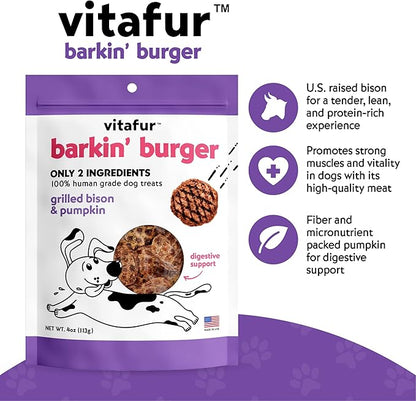 Grilled Bison & Pumpkin All Natural Dog Treats - Made in USA, Grain Free Dog Treats, Human-Grade, Lean Treats Dogs Love - No Fillers or Preservatives, 2 Pack, 4 oz Each