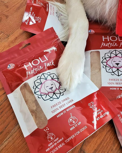 HOLI Freeze Dried Dog Food Topper - 3 Pack 2oz/Bag (Beef Liver, Chicken Breast, Salmon) Mix in Flavor Enhancer, 100% All Natural