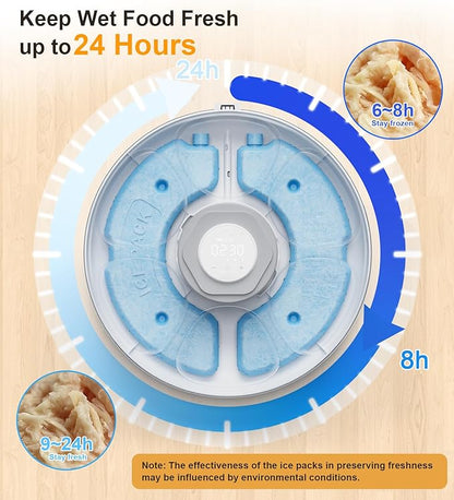Casfuy Automatic Cat Feeder Cordless - Automatic Cat Food Dispenser with Stainless Steel Tray for Wet Food Rechargeable Auto Feeder for Cats Small Dogs with Programmable Timer Low Battery Indicator