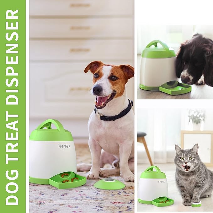PETGEEK Automatic Dog Treat Dispenser, Dog Puzzle Memory Training Activity Toy- IQ Training Dog Button Feeder, Remote Dog Button Treat Dispenser for Dogs