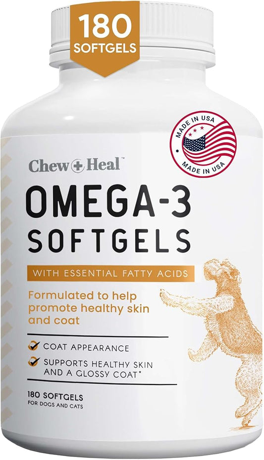 Omega 3 Fish Oil for Dogs - 180 Softgel Capsules for Healthy Skin and Coat - 1000 mg Dog Fish Oil Pills for Shedding, Dry Itching Skin, and Hot Spots