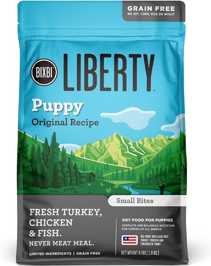 BIXBI Liberty Grain Free Dry Dog Food, Original Recipe Puppy, 4 lbs - Fresh Meat, No Meat Meal, No Fillers for Easy Digestion - USA Made