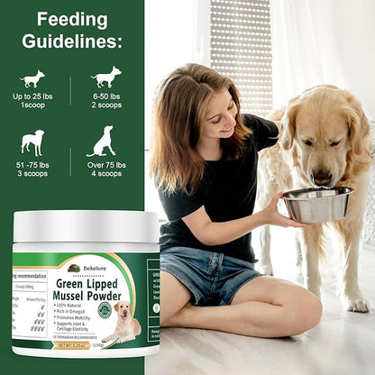 Green Lipped Mussels for Dogs & Cats, Dog Joint Supplement Powder Supports Joints, Tendons, Ligaments, Muscles, Green Lippled Mussels Powder for Pets Promote Normal Mobility & Flexibility (5.29 oz)