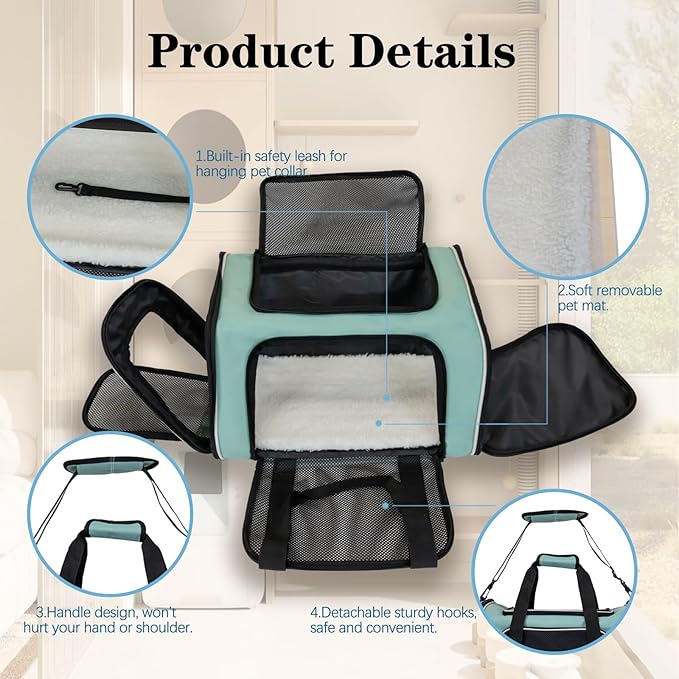Dog Cat Carrier Pet Carriers for Small Medium Large Cats Dogs Carrier Soft Sided Small Puppy Dog Carrier Portable Foldable Airline Approved Dog Cat Travel Carrier Green Large