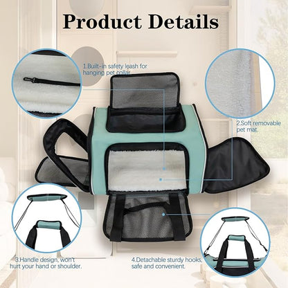 Dog Cat Carrier Pet Carriers for Small Medium Large Cats Dogs Carrier Soft Sided Small Puppy Dog Carrier Portable Foldable Airline Approved Dog Cat Travel Carrier Green Large