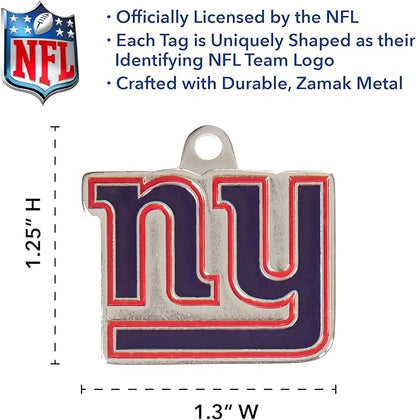 NFL New York Giants Engraving Pet ID Tags in 32 Team Logo Shapes Personalized Dog Tags and Cat Tags with 3 Lines of Customizable Text for Tracking & Safety. Stainless Steel Pet ID Tracking Tags