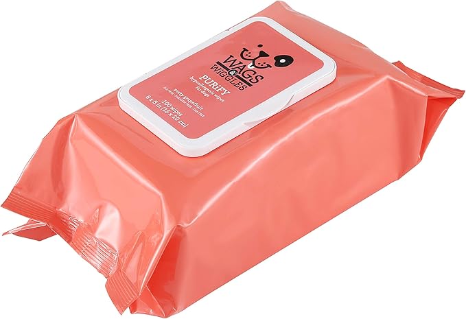 Wags & Wiggles Purify Hypoallergenic Wipes for Dogs Gently Clean & Condition Your Dog's Coat without A Bath Zesty Grapefruit Scent Your Dog Will Love, (Pack of 12, 1200 Count Total)