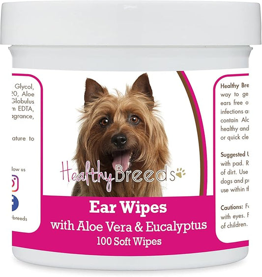 Healthy Breeds Australian Terrier Ear Cleaning Wipes with Aloe & Eucalyptus for Dogs 100 Count