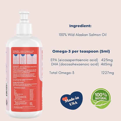Pure Wild Alaskan Salmon Oil for Dogs and Cats - 16oz, Premium Omega 3 Supplement Fish Oil, Dog Vitamins and Supplements for Skin and Coat, Joint Support, Immune Support and Allergy Relief