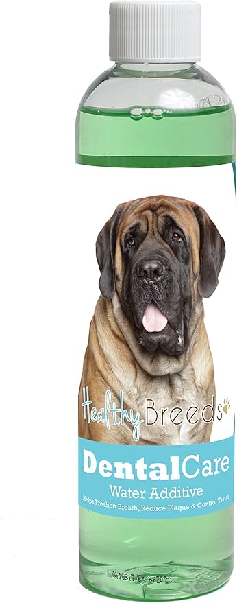 Healthy Breeds Dog Dental Care Water Additive for Mastiff - Helps Freshen Breath, Reduce Plaque & Control Tartar - Mint Flavor - 8 oz