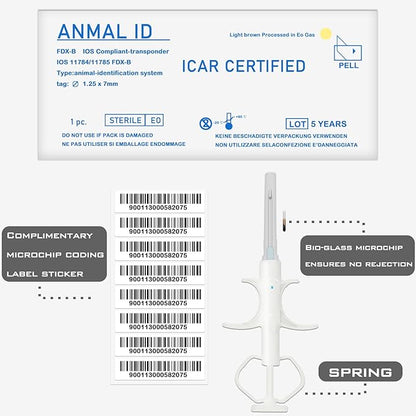 Smoostart 20 Pack 1.25x7mm Universal Standard Pet Microchip, ISO11784(85)/FDX-B Pet ID Tags, 15 Bit Microchip Dog for Animal/Pet/Dog/Cat/Pig
