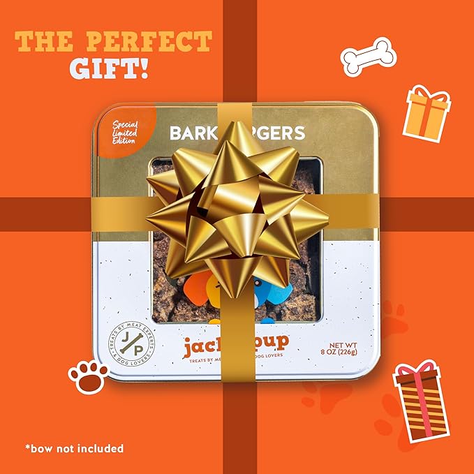 Jack&Pup Bark Burgers Ham Bites Dog Gifts | Holiday, Adoption, Dog Birthday Treats in Classy Tin | Jerky Dog Treats (12oz Bites)
