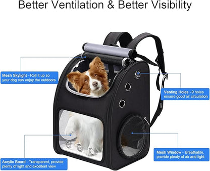 Expandable Pet Carrier Backpack for Cats, Dogs and Small Animals, Portable Pet Travel Carrier, Super Ventilated Design, Airline Approved, Ideal for Traveling/Hiking/Camping, Black