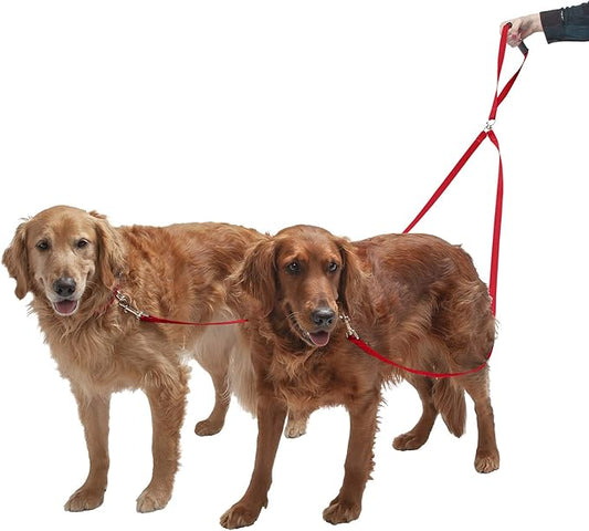 Furhaven Two Tails Walking Tangle-Free Dual Dog Leash - Ruby Red, One Size