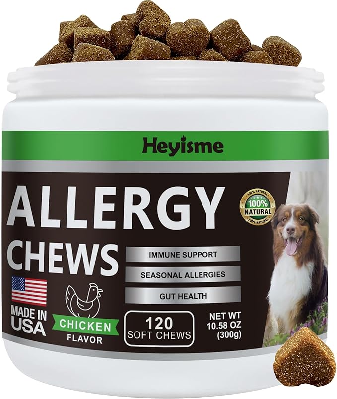 Dog Allergy Relief Chews, Itch Relief and Probiotics for Dogs, Fish Oil Omega 3, Seasonal Allergies, Itchy Skin Relief, Anti Itch Treats, Immune Health Supplement (Chicken, 120 Chews)