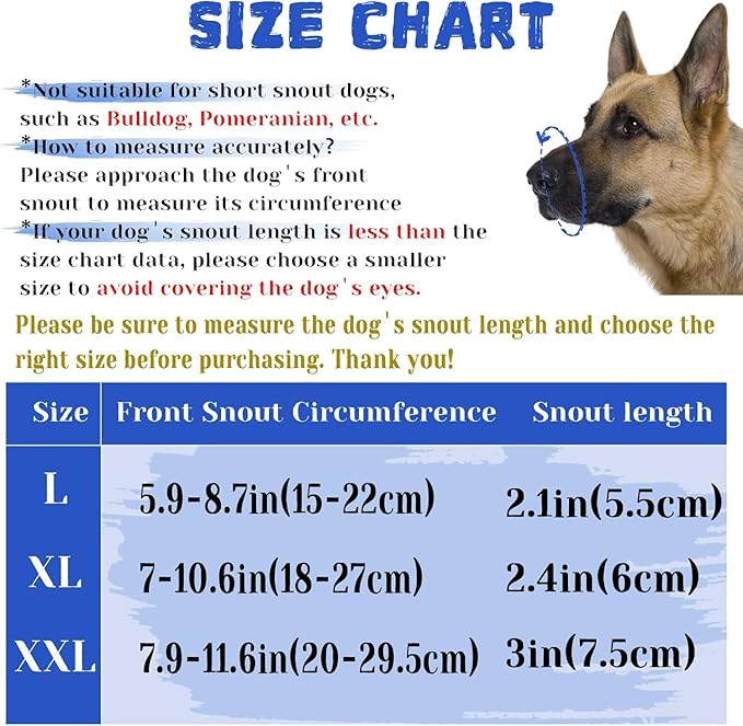 Dog Muzzle, Air Mesh Breathable Muzzle for Medium Large Sized Dogs to Anti & Prevent Biting Barking, Soft Grooming Muzzle for German Shepherd Dog with Reflective & Adjustable Strap(Blue-XXL…