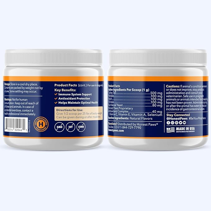 Honest Paws Dog Digestive and Immunity Booster – Turkey Tail Mushroom Blend - Shiitake, Reishi, Maitake Mushroom Extract Formula - No Filler, No Additives - (1.05 oz)