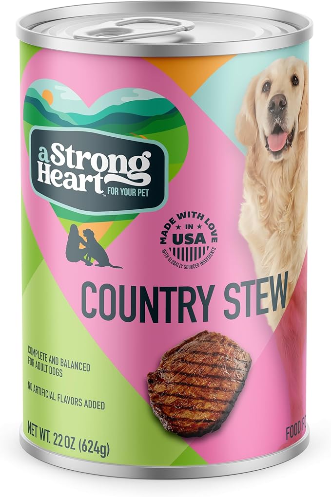 A Strong Heart Wet Dog Food, Country Stew - 22 oz Cans (Pack of 12), Made in The USA with Real Beef, Carrots & Peas
