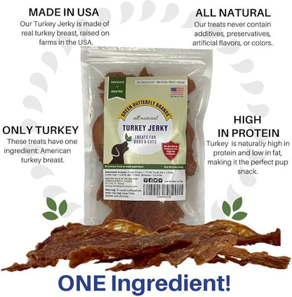 Dog Jerky Treats – Premium Turkey Breast – Dog Treats Made in USA Only. All Natural – Grain Free, No Preservatives – Turkey Jerky for Dogs & Cats – Irresistible Training Treat