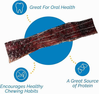 Esophagus Dog Treats - Large Gullet sticks for dogs (12 Inches - 20 Count) 100% Natural beef jerky for Medium to Large Dogs
