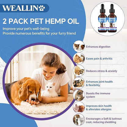 Hemp Oil for Dogs and Cats - Omega-3, 6, 9 Rich Organic Extract - Eases Pet Anxiety, Pain, Skin & Coat Health - Stress Relief, Hip & Joint Support - Calming Treats (2 Pack)