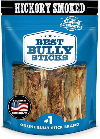 Best Bully Sticks Hickory Smoked Marrow Bones for Large Dogs, 8 Pack - USA Smoked & Packed - No Additives Beef Dog Treats - Long Lasting Dog Chews