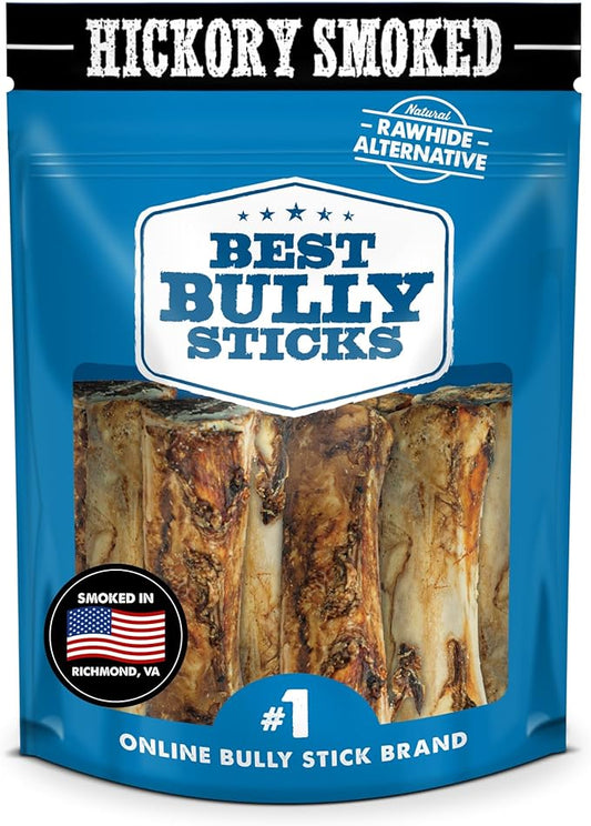 Best Bully Sticks Hickory Smoked Marrow Bones for Large Dogs, 8 Pack - USA Smoked & Packed - No Additives Beef Dog Treats - Long Lasting Dog Chews