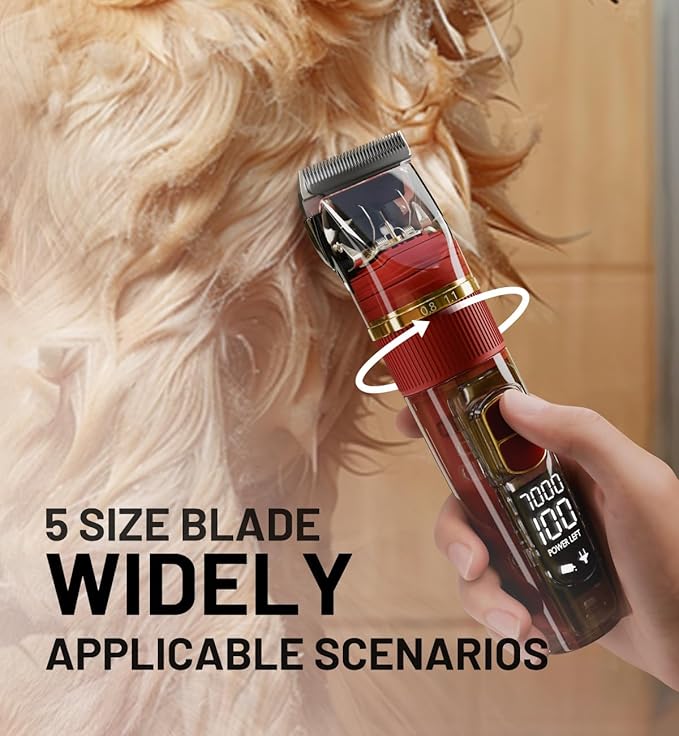 Dog Clippers for Grooming Professional, Low Noise and 3-Speed Digital Display Dog Trimmer for Grooming, Waterproof and Cordless Dog Hair Clippers