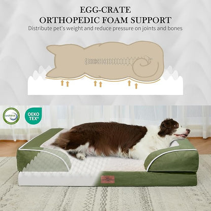 XXL Orthopedic Dog Bed for Extra Large Dogs, Orthopedic Foam Dog Beds Washable, Waterproof Dog Sofa Bed with Removable Cover & Non-Slip Bottom(XX-large,Light Green)