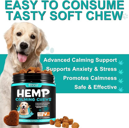 Hemp Calming Chews for Dogs 150 Count (11.6 oz), Dog Calming Chews, Helps with Dog Anxiety, Separation, Barking, Stress Relief, Melatonin for Dogs, Sleep Calming Aid, for All Breeds & Sizes