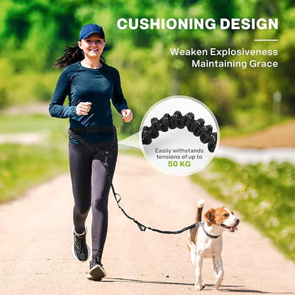Pecute Hands Free Dog Leash Upgraded with Treat Pouch, Running Leash for Dogs, Waist Leash for Dog Walking Hiking, Durable 4 Bungees, Dual Handles, Night Reflective Safety